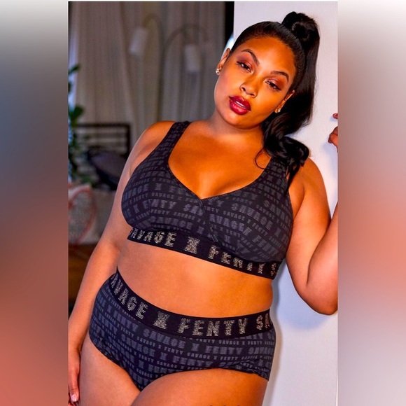 SAVAGE X FENTY FOREVER BRA & PANTY SET -  BLACK PRINT SIZE 1X (NEW WITH TAGS) - Picture 1 of 4